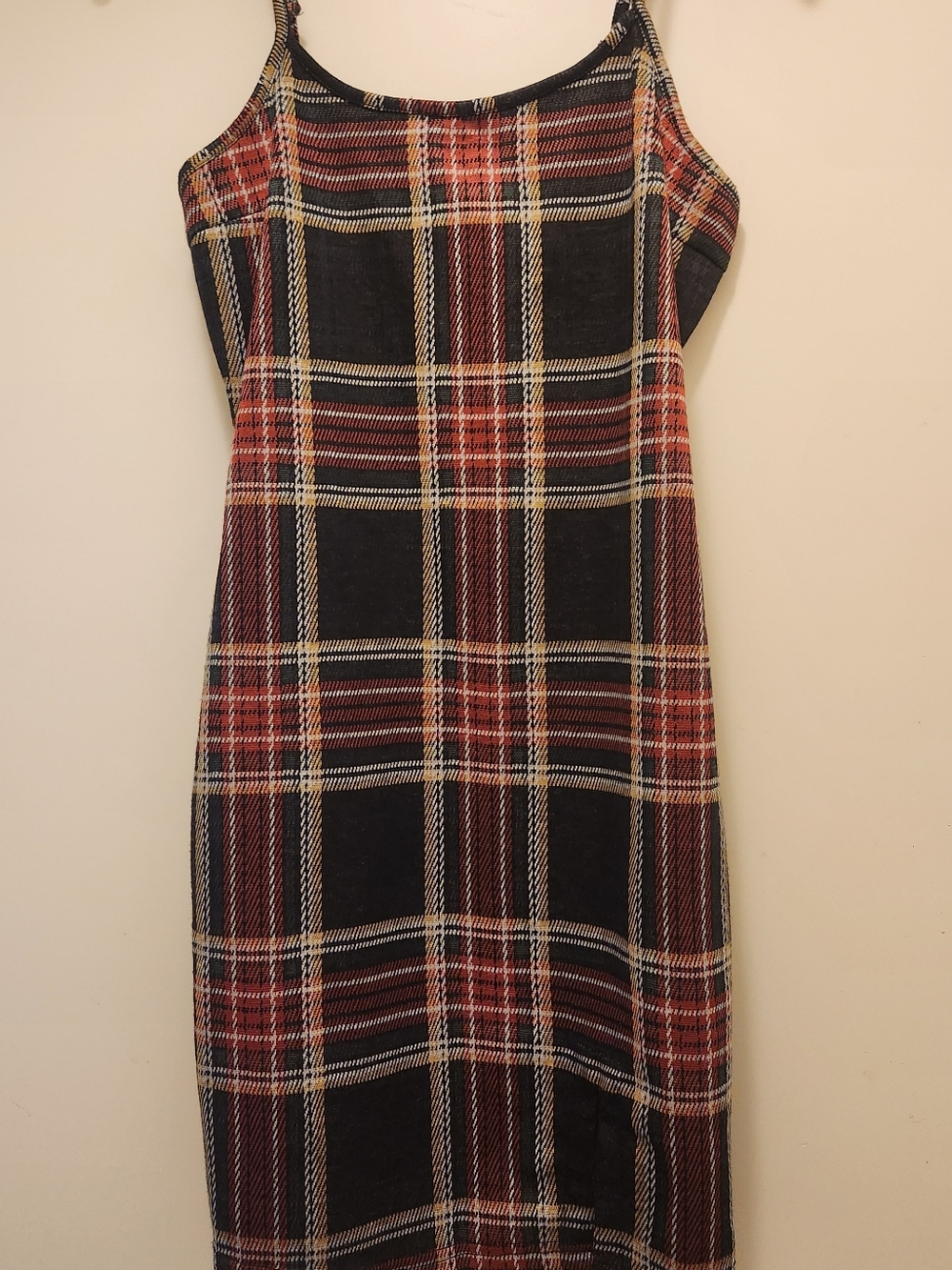 Justify Plaid Spaghetti-Strap Midi Dress in Black and Red
